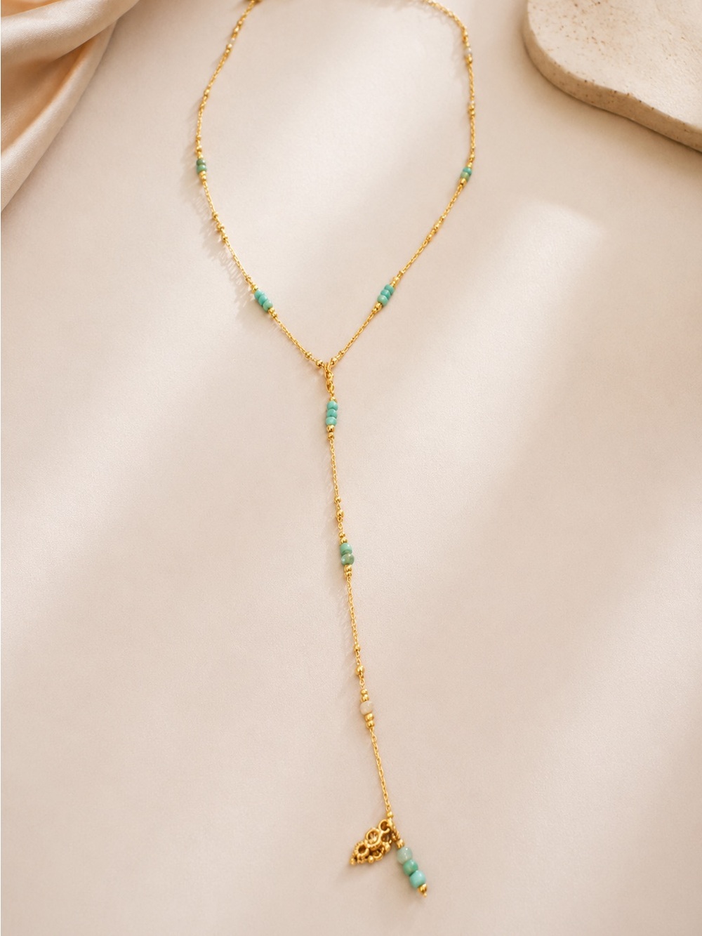 Gold Chain Y-Drop Necklace with Turquoise Beads